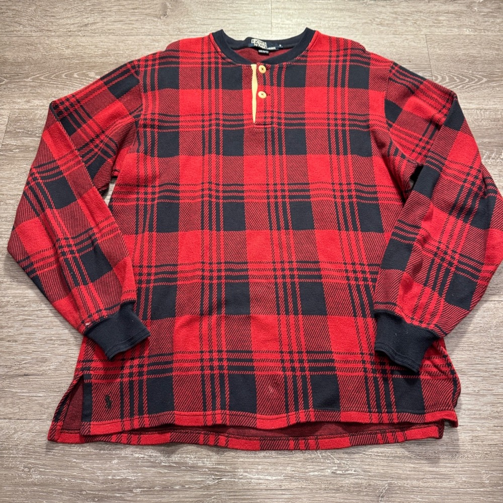 Polo Ralph Lauren Shirt Mens S Red Plaid Cotton Vintage 90s USA Thermal Rugby